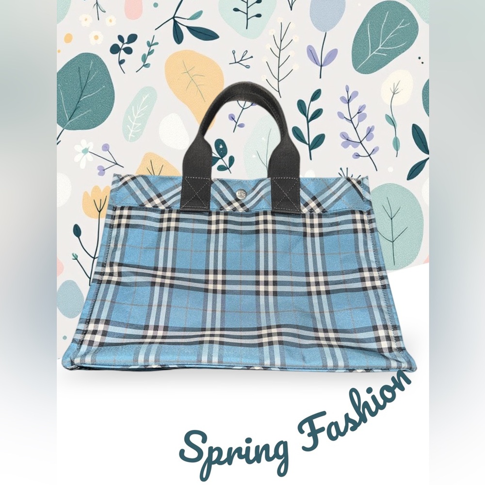 Authentic BURBERRY BLUE LABEL Vintage Check Tote Hand Bag Nylon Blue pre-owned